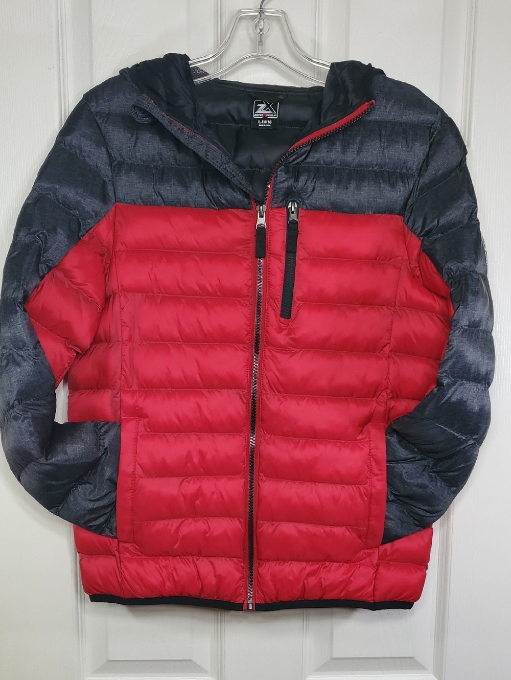 ZeroXposur Red & Grey Lightweight Puffer Jacket with Hood Boys Size Large